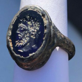ROMAN ANCIENT SILVER PLATED WITH LAPIS LAZULI STONE EMPEROR RING - R0096 3