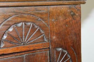 RARE 17TH C ENGLISH PILGRIM PERIOD CARVED JOINED HANGING LIVERY OR FOOD CUPBOARD 7