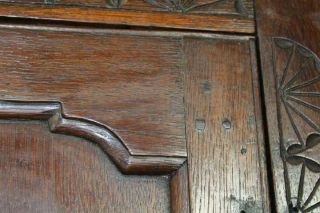 RARE 17TH C ENGLISH PILGRIM PERIOD CARVED JOINED HANGING LIVERY OR FOOD CUPBOARD 9