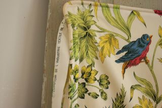 Vintage French pillow case cover colorful floral & bird pattern Boussac design 11