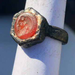 Roman Ancient Silver Plated Agate Emperor Ring - R0097