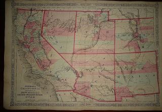 Vintage 1863 American Southwest Territories Map Old Antique Atlas Map