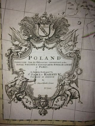 POLAND c.  1750 by JOHN SENEX 18e CENTURY VERY LARGE ANTIQUE ENGRAVED MAP 2