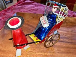 German 1900s Lehmann Mikado Family Asian Porter Rickshaw Tin Litho Wind Up Toy 2
