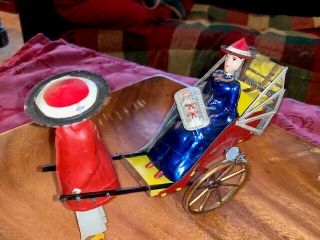 German 1900s Lehmann Mikado Family Asian Porter Rickshaw Tin Litho Wind Up Toy 3