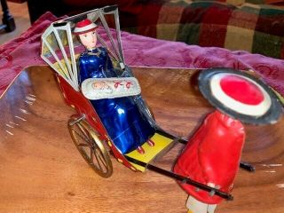 German 1900s Lehmann Mikado Family Asian Porter Rickshaw Tin Litho Wind Up Toy 4