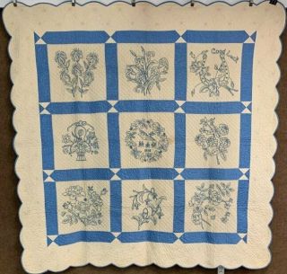 Quilting Dated 1930 Bluework Quilt Vintage Lancaster Co Pa