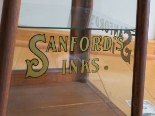Antique Sanford ' s Inks Showcase Store Display w/ Glass Shelves Fountain Pen 8