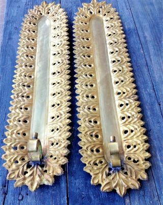 2 Large Edigio Casagrande,  Italy Solid Brass Wall Sconces Candle Holders,  1940 