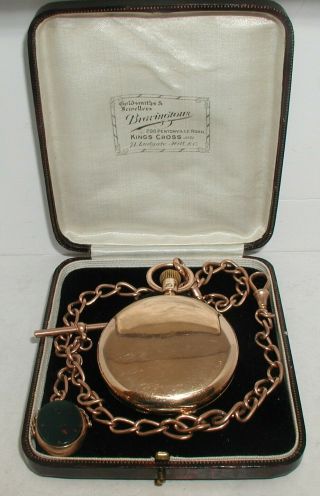 " Antique 9ct Gold Full Hunter Pocketwatch & 9ct Chain Boxed " Gwo Heavy 127.  3g