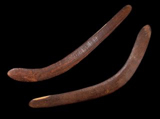 2 Old Australian Aboriginal Boomerangs Fantastic Wood Grain Patterns Mulga?