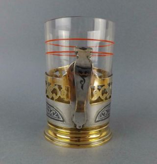 Antique Soviet Russian Silver 875 Kubachi Tea Glass Holder Podstakannik & Glass2 4