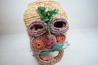 Vintage Handmade Wicker Knitting Knitted Sewing Demon Ritual Mask Decoration Art 10