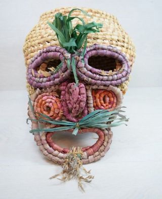 Vintage Handmade Wicker Knitting Knitted Sewing Demon Ritual Mask Decoration Art 2