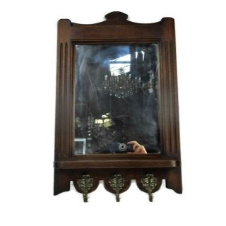 Lovely Hand Carved Wood Coat Hat Hallway Rack With Mirror Oak