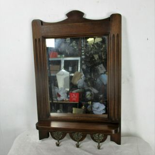 Lovely Hand Carved Wood Coat Hat Hallway Rack with Mirror Oak 2