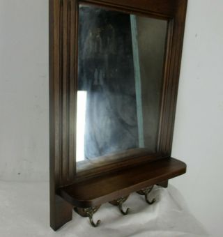 Lovely Hand Carved Wood Coat Hat Hallway Rack with Mirror Oak 5