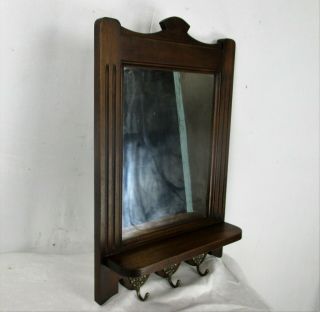 Lovely Hand Carved Wood Coat Hat Hallway Rack with Mirror Oak 6