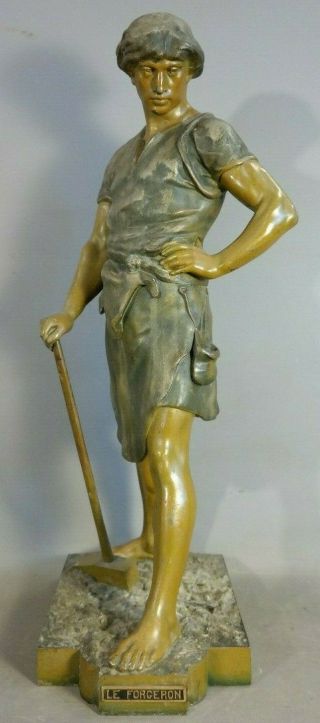 Lg Antique Art Deco Era Semi - Nude Blacksmith & Hammer Old Sculpture Man Statue