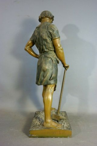 LG Antique ART DECO Era SEMI - NUDE BLACKSMITH & HAMMER Old SCULPTURE Man STATUE 5