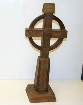 Antique Irish Arts & Crafts Wooden Celtic Cross Large Hand Made & Carved 24in 12