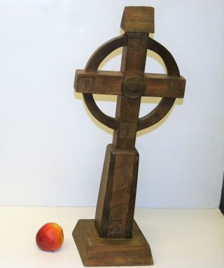 Antique Irish Arts & Crafts Wooden Celtic Cross Large Hand Made & Carved 24in