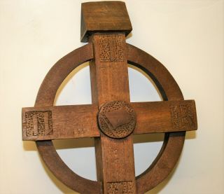 Antique Irish Arts & Crafts Wooden Celtic Cross Large Hand Made & Carved 24in 3