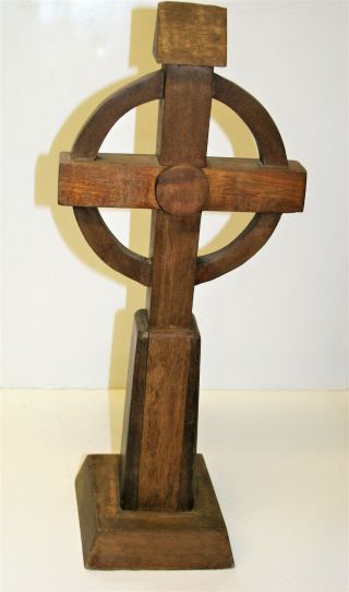 Antique Irish Arts & Crafts Wooden Celtic Cross Large Hand Made & Carved 24in 6