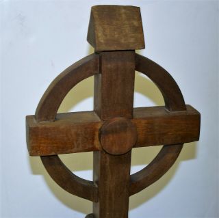 Antique Irish Arts & Crafts Wooden Celtic Cross Large Hand Made & Carved 24in 7