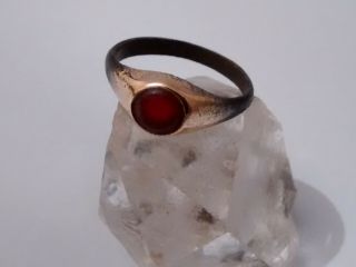 METAL DETECTOR FIND ANCIENT/ROMAN?? STIRRUP RING WITH RED STONE/GLASS ??GARNET?? 4