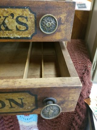 John J.  Clark Vintage Counter 2 - Drawer Spool Cabinet,  Brass Pulls 3