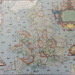 VINTAGE SAXTON ' S MAP OF ENGLAND & WALES 1579 PRINT FRAMED 21.  50 