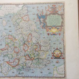 VINTAGE SAXTON ' S MAP OF ENGLAND & WALES 1579 PRINT FRAMED 21.  50 