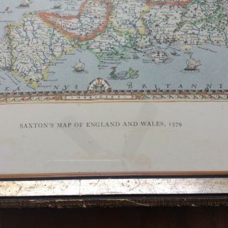 VINTAGE SAXTON ' S MAP OF ENGLAND & WALES 1579 PRINT FRAMED 21.  50 