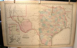 Large Antique Hand Color Engraving Map Texas 1859 Colton 