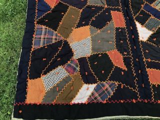 Antique Victorian Crazy Quilt Hand Tied Feather Stitched Wool HEAVY Lancaster Co 2