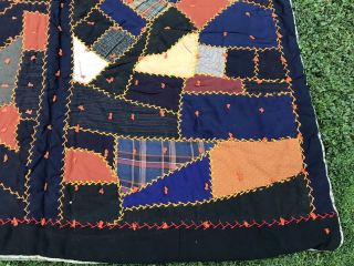 Antique Victorian Crazy Quilt Hand Tied Feather Stitched Wool HEAVY Lancaster Co 3