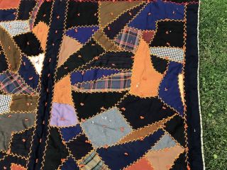 Antique Victorian Crazy Quilt Hand Tied Feather Stitched Wool HEAVY Lancaster Co 4