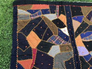 Antique Victorian Crazy Quilt Hand Tied Feather Stitched Wool HEAVY Lancaster Co 6