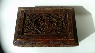 大清 C1890 Rare Gorgeous Chinese Intricately Carved Large Wood Box China Canton
