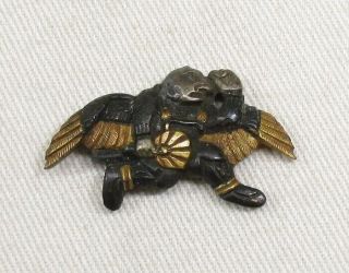 H818: Real old Japanese sword ornament MENUKI of very rare crow - billed goblin 3