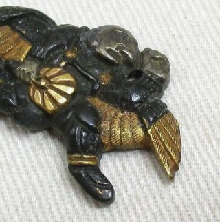 H818: Real old Japanese sword ornament MENUKI of very rare crow - billed goblin 4