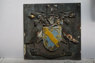 Cambridge City 1912 - 65 Crest Coat Of Arms Bronze Sign 16 " X16 " Per Undas Agros