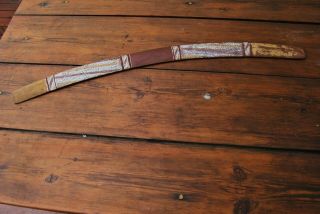 Old Aboriginal Boomerang Club With Ochre Painted Rarrk Designs Arnhemland