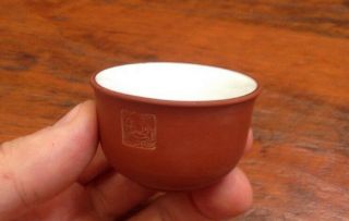 4 Vtg Yixing Chinese Unglazed Red Clay White Enamel Lined Small Sencha Tea Cups