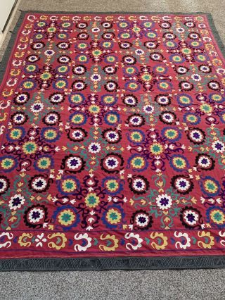 Handmade Large Uzbek Vintage Antique Wall Hanging Tablecloth Embroidery Suzani