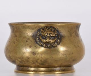 Small Ming Early Qing Chinese Bronze Lion Mask Censer Incense Burner Xuande Mark 2