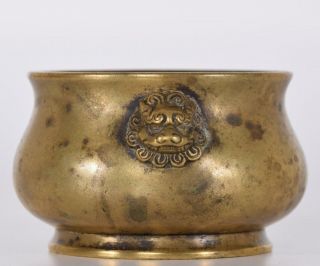Small Ming Early Qing Chinese Bronze Lion Mask Censer Incense Burner Xuande Mark 3