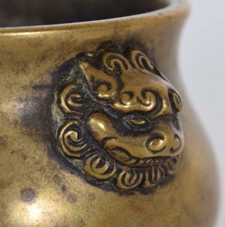 Small Ming Early Qing Chinese Bronze Lion Mask Censer Incense Burner Xuande Mark 8