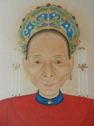 Antique Large Chinese Hand Painted Painting With Gilt On Paper Of Empress.